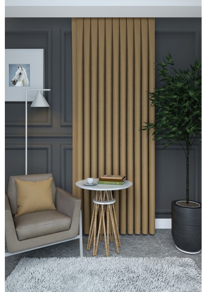 Taş Düz Renk Pileli Petek Dokulu Fon Perde, 1/3 Sık Pile, Tek Kanat 50 x 240 cm