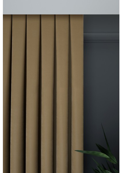 Taş Düz Renk Pileli Petek Dokulu Fon Perde, 1/3 Sık Pile, Tek Kanat 50 x 240 cm