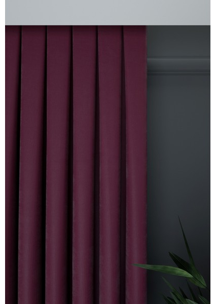 Koyu Mürdüm Düz Renk Pileli Petek Dokulu Fon Perde, 1/2 Seyrek Pile, Tek Kanat 50 x 240 cm