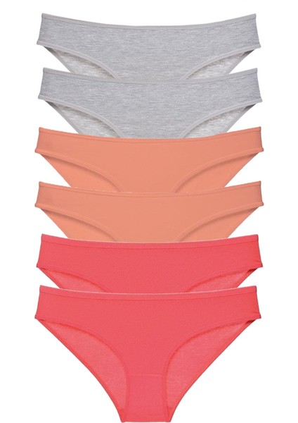 6 Adet Süper Eko Set Likralı Kadın Slip Külot Gri Pudra Fuşya