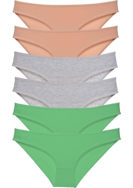 6 Adet Süper Eko Set Likralı Kadın Slip Külot Ten Gri Yeşil
