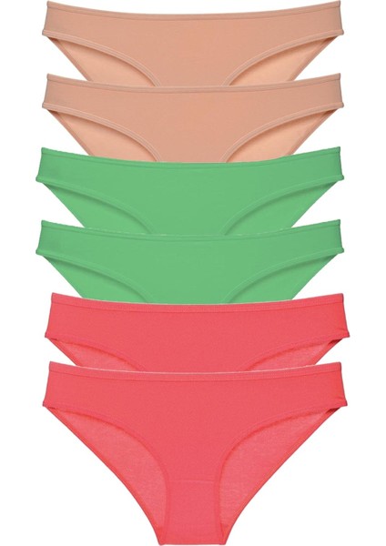 6 Adet Süper Eko Set Likralı Kadın Slip Külot Ten Yeşil Fuşya