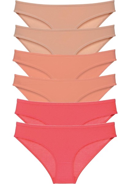 6 Adet Süper Eko Set Likralı Kadın Slip Külot Ten Pudra Fuşya