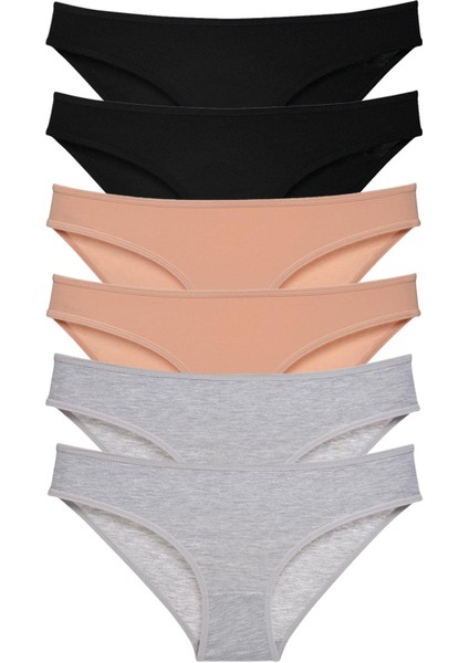 6 Adet Süper Eko Set Likralı Kadın Slip Külot Siyah Ten Gri
