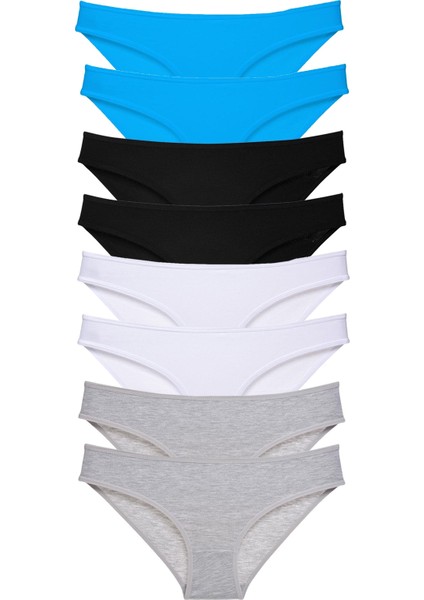 8 Adet Süper Eko Set Likralı Kadın Slip Külot Siyah Gri Beyaz Mavi