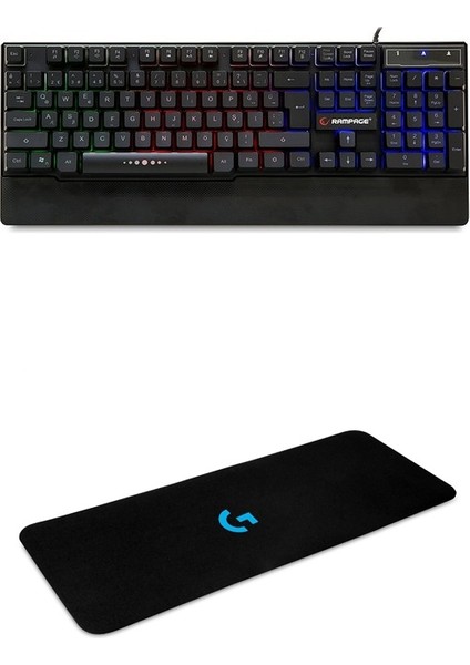 KB-R66 USB Gökkuşağı Aydınlatmalı Bileklik Destekli Kablolu Oyuncu Klavye + 70X30 Mouse Pad