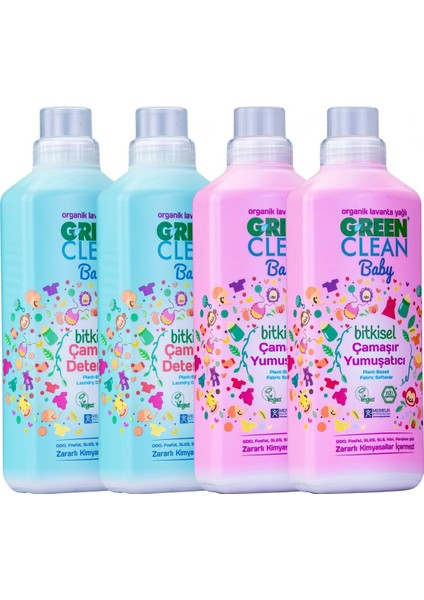 Green Clean Baby Çamaşır Deterjanı 1 Lt. + Çamaşır Deterjanı 1 Lt Yumuşatıcı 1 Lt. Yumuaşatıcı