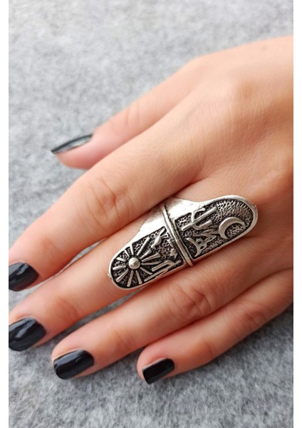 Antik Gümüş Kaplama Çöl Kaktüs Güneş Şekilli El Yapımı Ayarlanabilir Yüzük modelleri
