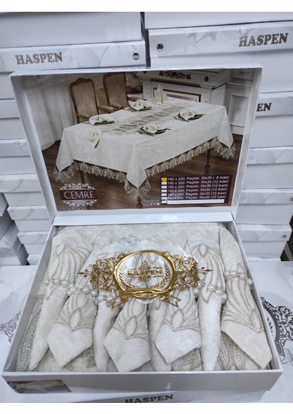 Cemre 12 Peçeteli Kadife Kumaş Fransız Güpürlü 25 Parça Lüks Yemek Takımı fiyatları