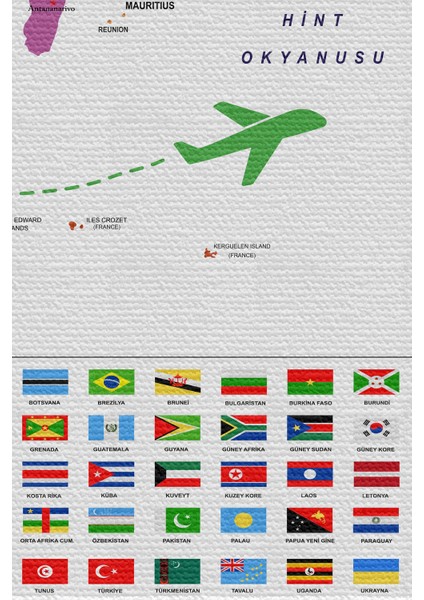 Duvar Örtüsü Bayrak Detaylı Türkçe Güncel Dünya Haritası Kanvas Duvar Halısı