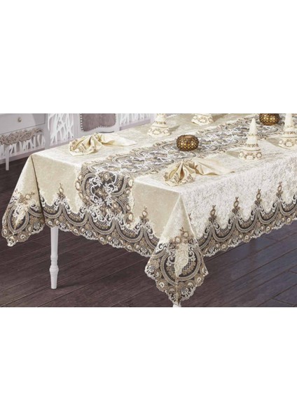 Zümrüt 12 Peçeteli Kadife Kumaş Fransız Güpürlü 25 Parça Lüks Yemek Takımı fiyatları