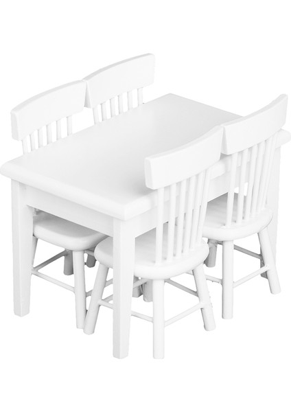 F Fityle Yeni 1:12 Dollhouse Ahşap Mobilya Modeli Set Mini Yemek Masası + 4 Sandalye Beyaz (Yurt Dışından)
