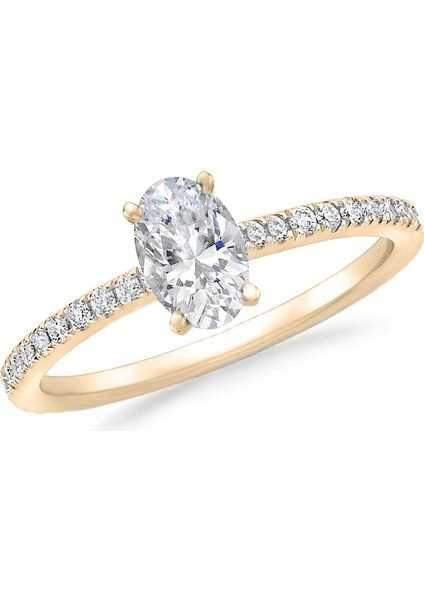 Pırlanta Kolları Taşlı Oval Tektaş Yüzük 41-49