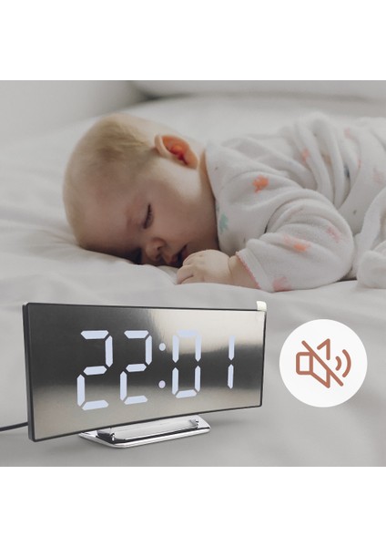 F Fityle Çalar Saat Dijital LED Ekran Pil Kumandalı Ayna Gece Light-03 Yeşil (Yurt Dışından)