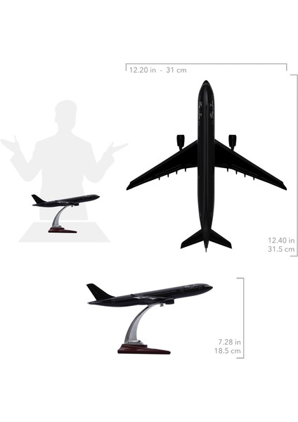 1:200 Airbus A330-300 Model Uçak, Siyah Renkli Uçak Maketi, Uçmayı Sevenler Için Dekoratif Kaideli Ürün, Koleksiyonerler Için Lisanslı Uçak