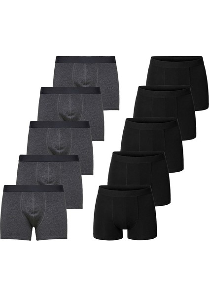 Erkek 10'lu Premium Siyah-Füme Likralı Boxer