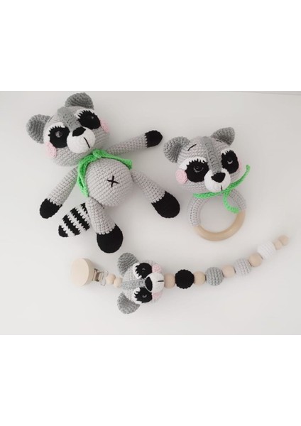 Rakun Yeni Doğan Seti Amigurumi Organik Oyuncak