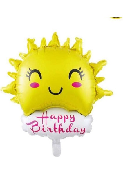 Güneş ve Happy Birthday Bulut Folyo Balon 85 cm