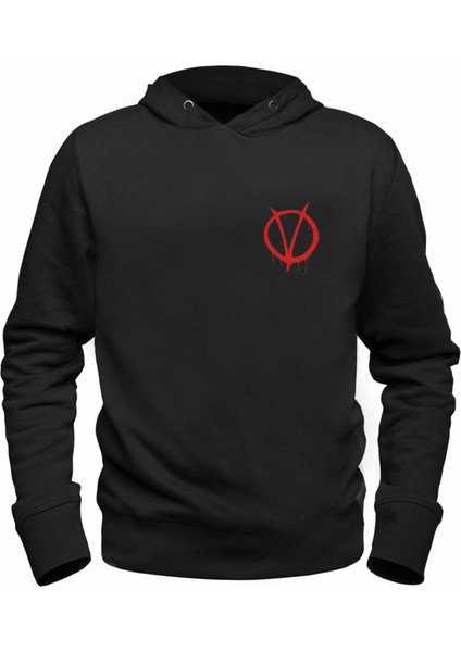 V For Vendetta Resimli Baskılrı Siyah Sweatshirt