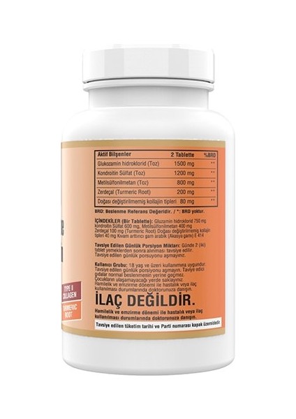 Glucosamine Chondroitin Msm Collagen Zerdeçal 180 Tablet