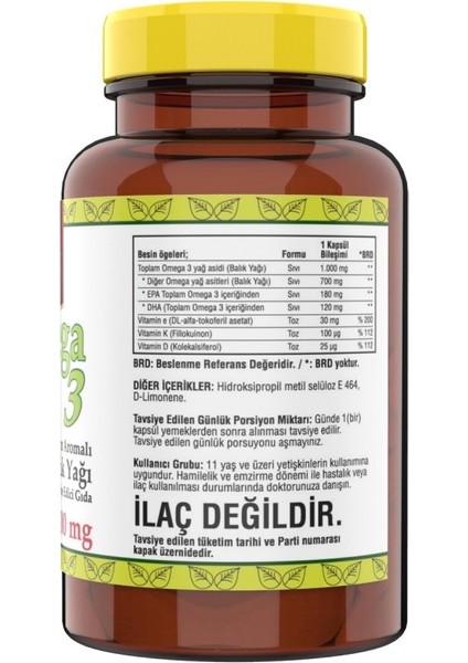 Omega 3 Balık Yağı 1000 Mg Doğal Limon Aromalı 60 Yumuşak Kapsül fiyatları