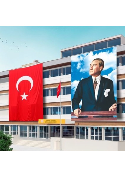 -2 Raşel Kumaş Atatürk Posteri + Türk Bayrağı 300 x 450 cm