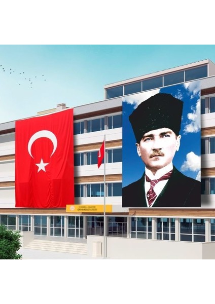 -4 Raşel Kumaş Atatürk Posteri + Türk Bayrağı 300 x 450 cm