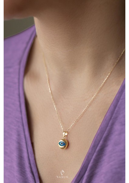 Kadın 925 Ayar Gümüş Kolye – Zirkon Taşlı Yuvarlak Göz Tasarım, 1 Karat Özel Koleksiyon Parçası