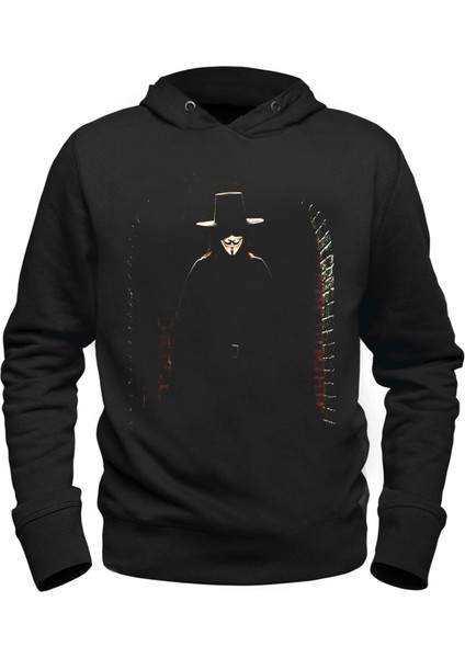 V For Vendetta Resimli Baskılrı Siyah Sweatshirt