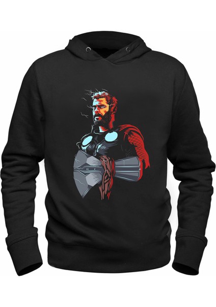 Thor Mjolnir Tasarımlı Resimli Hammer Siyah Sweatshirt