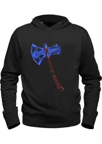Thor Mjolnir Resim Baskılı Hammer Siyah Sweatshirt