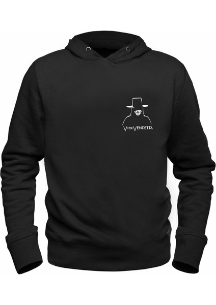 V For Vendetta Resimli Baskılrı Siyah Sweatshirt
