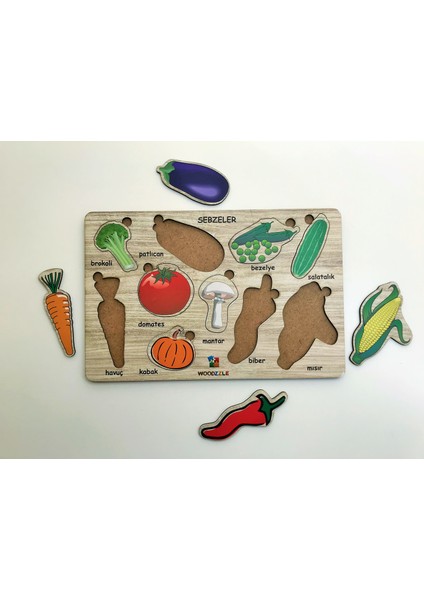10 Parça Ahşap Eğitici Öğretici Yapboz Bulmaca Sebzeler Bultak Ahşap Puzzle Çocuk Oyunu Montesorri
