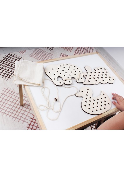 Montessori Eğitici Oyuncakları Ahşap Ip Geçirme Oyunu 3 Parça