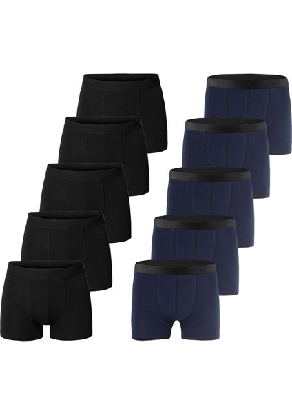 Erkek 10'lu Premium Lacivert-Gri Likralı Boxer