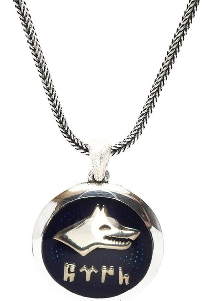 Göktürkçe Türk Yazılı Lacivert Mineli Bozkurt Gümüş Erkek Kolye Zincir fiyatları