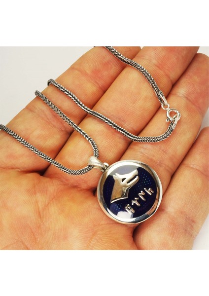 Göktürkçe Türk Yazılı Lacivert Mineli Bozkurt Gümüş Erkek Kolye Zincir modelleri