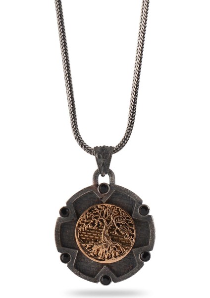 Hayat Ağacı Yuvarlak Model 925 Ayar Gümüş Erkek Kolye Zincir Gklhytagacıalt