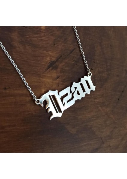 Kişiye Özel Gotik Isim Yazılan Gümüş Renk Erkek Gümüş Kolye Zincir Gklgmskısım