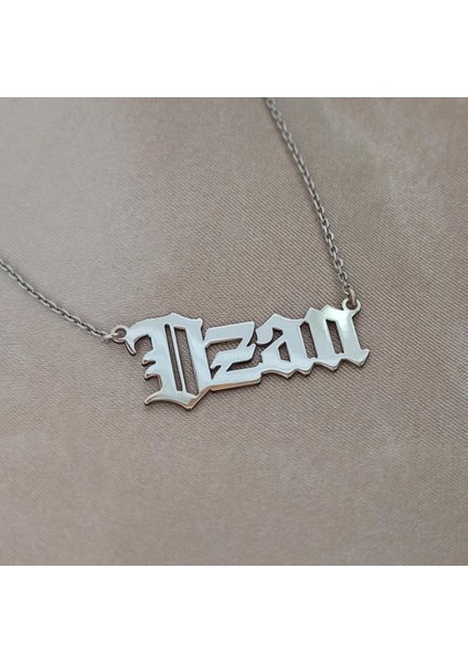 Kişiye Özel Gotik Isim Yazılan Gümüş Renk Erkek Gümüş Kolye Zincir Gklgmskısım fırsatları