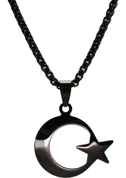 Siyah Ayyıldız Bayrak Çelik Erkek Kolye Zincir