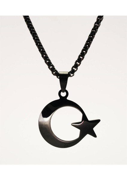 Siyah Ayyıldız Bayrak Çelik Erkek Kolye Zincir modelleri
