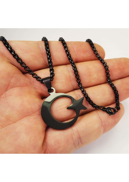 Siyah Ayyıldız Bayrak Çelik Erkek Kolye Zincir fırsatları