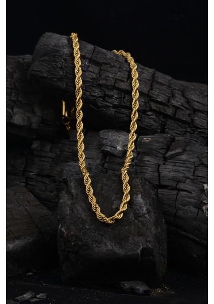 Altın Rengi Burma Halat Çelik Erkek Kolye Zincir Ince Model fiyatları