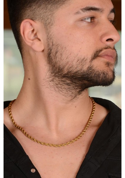 Altın Rengi Burma Halat Çelik Erkek Kolye Zincir Ince Model modelleri