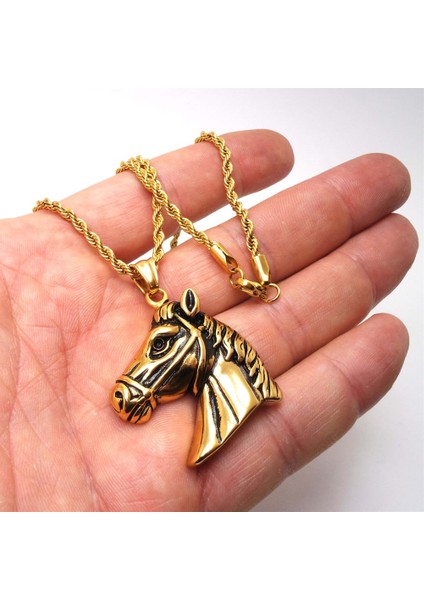 At Kafası Çelik Erkek Kolye Zincir Altın Rengi fiyatları