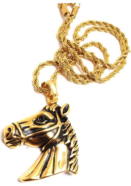 At Kafası Çelik Erkek Kolye Zincir Altın Rengi modelleri