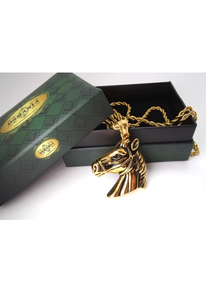 At Kafası Çelik Erkek Kolye Zincir Altın Rengi fırsatları