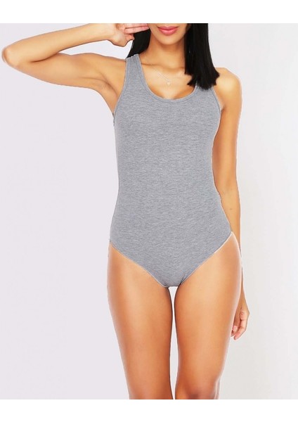 Kadın 6'lı Paket Kalın Askılı Likralı Kancalı Çıtçıtlı Body Zıbın (Gri)