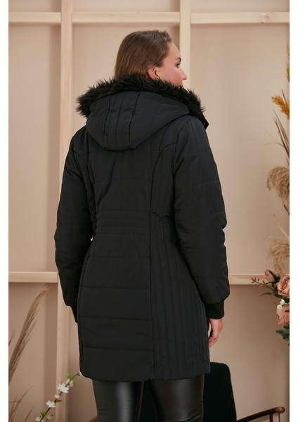 Büyük Beden Kapşonlu Siyah Kaban indirimleri